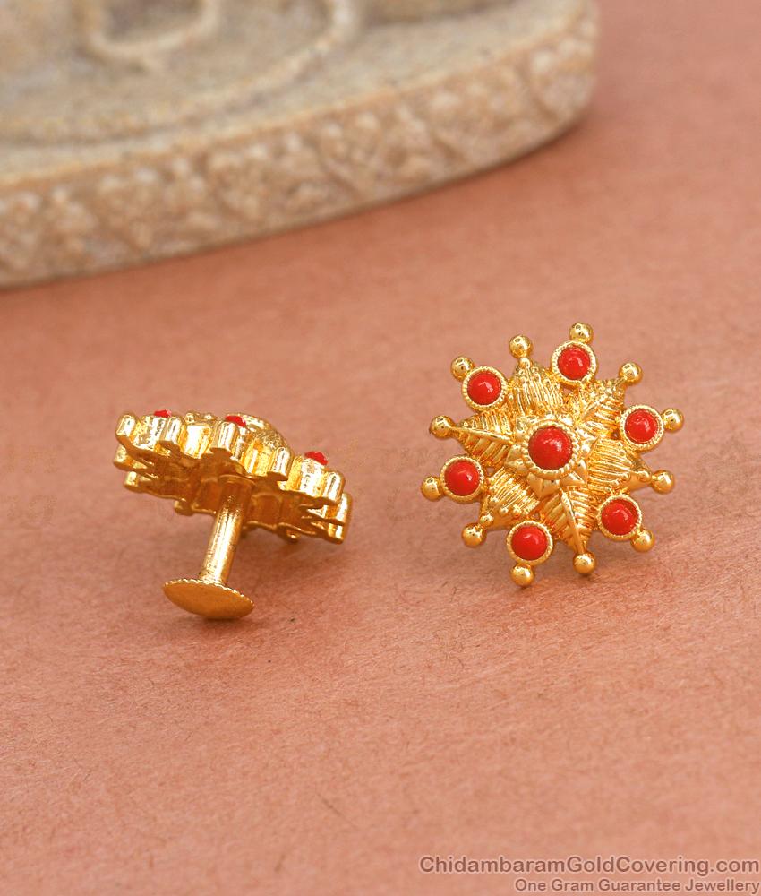 Traditional Ruby Stone Gold Plated Stud Earring ER4095 Traditional Ruby Stone Gold Plated Stud Earring ER4095