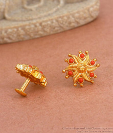 Stylish Ruby Stone Stud Gold Earring Design For Women ER4096 Stylish Ruby Stone Stud Gold Earring Design For Women ER4096
