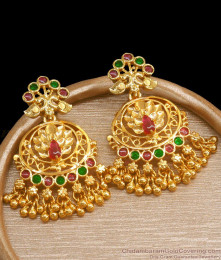 1 Gram Gold Earring Kemp Stone Dangler Peacock Design ER4101