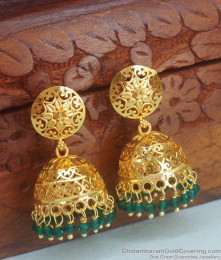 Big Gold Plated Jhumki Earring Stone Pattern ER4108