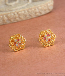 Small Gold Plated Stud Earring Floral Design ER4131 Small Gold Plated Stud Earring Floral Design ER4131