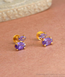 Office Wear Gold Plated Stud Earring With Amethyst Stone ER4139