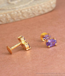 Office Wear Gold Plated Stud Earring With Amethyst Stone ER4139