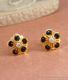 New Arrival Black Stone Gold Plated Stud Earring Floral Design ER4141