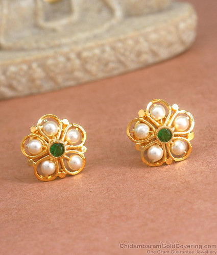 Stylish Pearl With Emerald Stone Gold Plated Earring ER4143