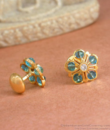 New Arrival Marine Blue Stone Gold Plated Stud Earring ER4145