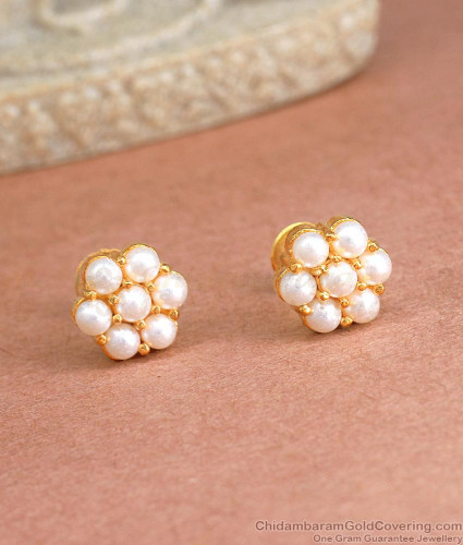 Traditional One Gram Gold Earring Pearl Stud Design ER4147