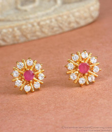 Medium Size Stud One Gram Gold Plated Earring Floral Design ER4149 Medium Size Stud One Gram Gold Plated Earring Floral Design ER4149