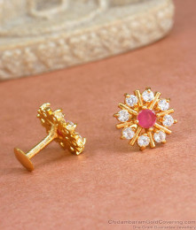 Medium Size Stud One Gram Gold Plated Earring Floral Design ER4149 Medium Size Stud One Gram Gold Plated Earring Floral Design ER4149