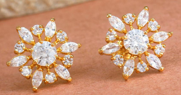 Sparkling White Stone Micro Gold Plated Stud Earring Reception Wear ER4150