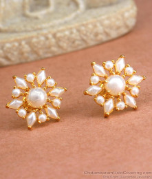 One Gram Gold Stud Earring Big Pearl Star Design ER4151 One Gram Gold Stud Earring Big Pearl Star Design ER4151