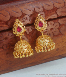 Wedding Jhumki Gold Plated Earring Ruby Stone Design ER4169 Wedding Jhumki Gold Plated Earring Ruby Stone Design ER4169