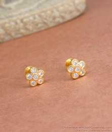 Small Floral Gold Plated Stud White Stone Earring ER4186