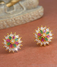 Floral Gold Plated Stud Earring Ad Stone Design ER4199 Floral Gold Plated Stud Earring Ad Stone Design ER4199
