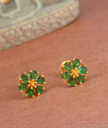 Floral Green Stone Earring Gold Studs ER4203 Floral Green Stone Earring Gold Studs ER4203