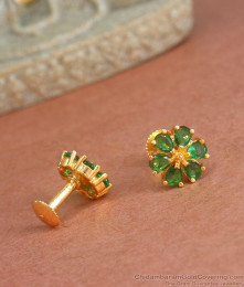 Floral Green Stone Earring Gold Studs ER4203 Floral Green Stone Earring Gold Studs ER4203
