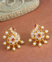 Beautiful Peacock Design Ear Studs Pearl Jewel ER4223 Beautiful Peacock Design Ear Studs Pearl Jewel ER4223