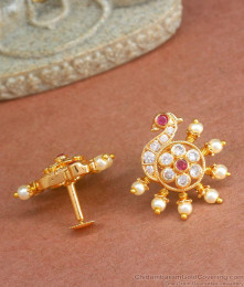 Beautiful Peacock Design Ear Studs Pearl Jewel ER4223 Beautiful Peacock Design Ear Studs Pearl Jewel ER4223