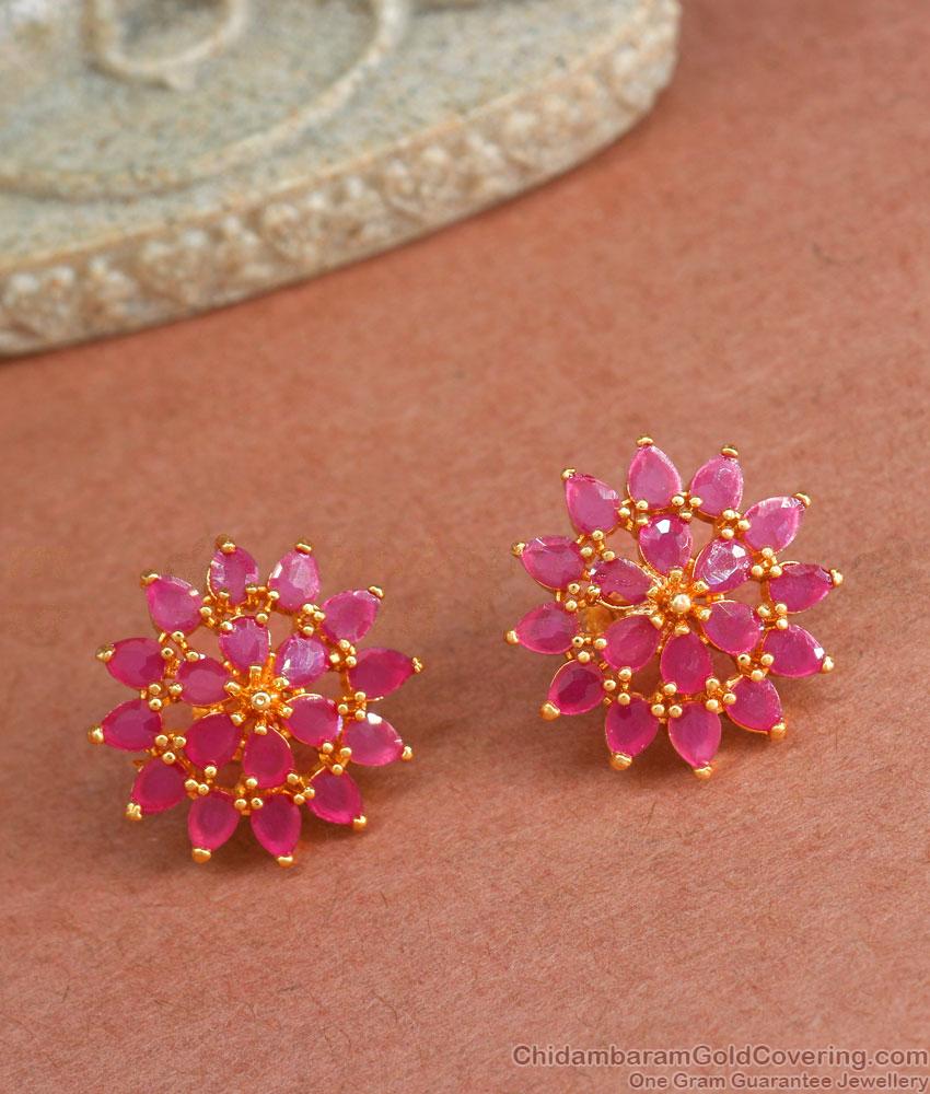 Attractive Full Ruby Stone Big Gold Studs ER4226 Attractive Full Ruby Stone Big Gold Studs ER4226