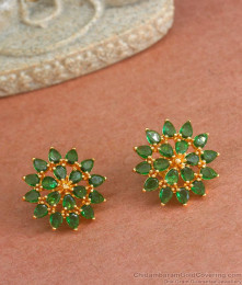 Floral Emerald Earrings Gold Plated Studs ER4227 Floral Emerald Earrings Gold Plated Studs ER4227