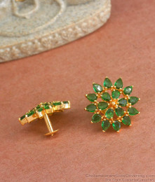 Floral Emerald Earrings Gold Plated Studs ER4227 Floral Emerald Earrings Gold Plated Studs ER4227