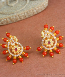 Red Coral Gold Imitation Earring Peacock Design ER4230 Red Coral Gold Imitation Earring Peacock Design ER4230