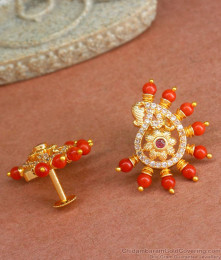 Red Coral Gold Imitation Earring Peacock Design ER4230 Red Coral Gold Imitation Earring Peacock Design ER4230