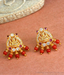 Divine One Gram Gold Ear Studs With Coral Stone ER4234