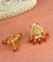 Divine One Gram Gold Ear Studs With Coral Stone ER4234 Divine One Gram Gold Ear Studs With Coral Stone ER4234