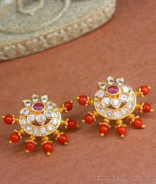 Premium Gold Earring Pavalam Coral Stone Collection ER4236