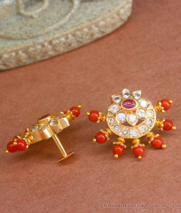 Premium Gold Earring Pavalam Coral Stone Collection ER4236 Premium Gold Earring Pavalam Coral Stone Collection ER4236