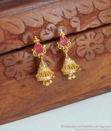 Small Gold Jhumka Ruby Earrings Everyday Use ER4241 Small Gold Jhumka Ruby Earrings Everyday Use ER4241
