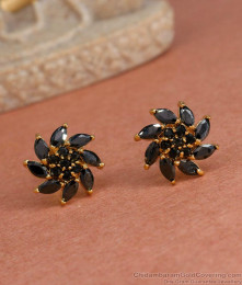 Black Stone Stud Earring Floral Design ER4260 Black Stone Stud Earring Floral Design ER4260