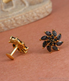 Black Stone Stud Earring Floral Design ER4260 Black Stone Stud Earring Floral Design ER4260