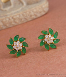 Stylish One Gram Gold Earrings Green Stone Studs ER4261 Stylish One Gram Gold Earrings Green Stone Studs ER4261