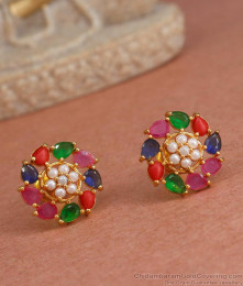 1 Gram Gold Multicolor Gemstone Flower Design Ear Studs ER4268 1 Gram Gold Multicolor Gemstone Flower Design Ear Studs ER4268