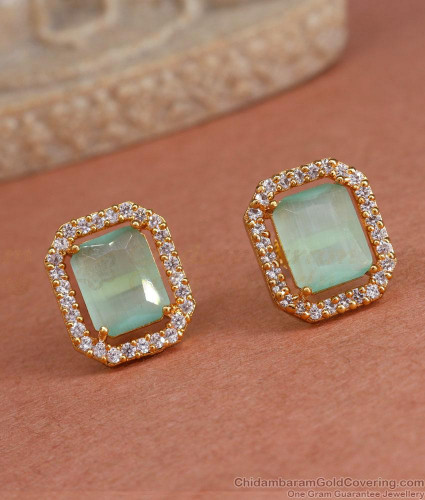 Big Green Opal Diamond Gold-Plated Stud Earrings ER4274