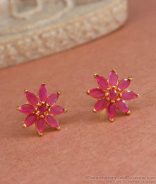 Exquisite Pink Ruby Floral Gold-Plated Screw Back Earrings ER4275