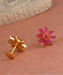Exquisite Pink Ruby Floral Gold-Plated Screw Back Earrings ER4275