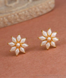 Elegant White Pearl Floral Gold Plated Stud Earrings ER4276