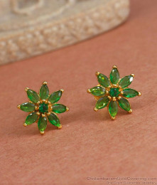 Shop Green Stone Floral Stud Earrings Gold Plated Jewelry ER4277 Shop Green Stone Floral Stud Earrings Gold Plated Jewelry ER4277