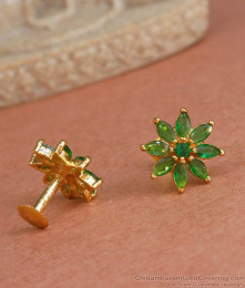 Shop Green Stone Floral Stud Earrings Gold Plated Jewelry ER4277 Shop Green Stone Floral Stud Earrings Gold Plated Jewelry ER4277