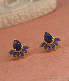 Blue Gemstone Gold Plated Earring Studs For Office Wear ER4283 Blue Gemstone Gold Plated Earring Studs For Office Wear ER4283