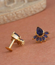 Blue Gemstone Gold Plated Earring Studs For Office Wear ER4283 Blue Gemstone Gold Plated Earring Studs For Office Wear ER4283