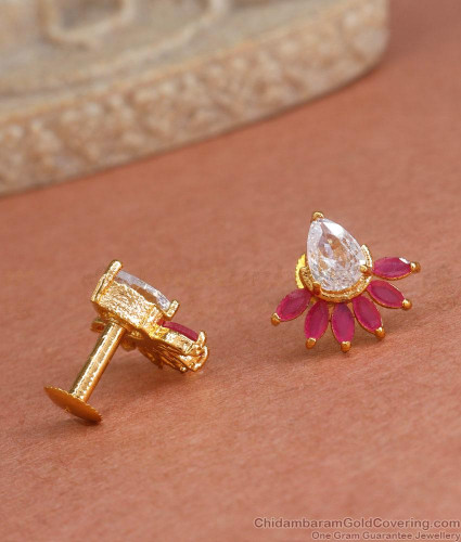 Latest Diamond Stud Earring With Pink Accents Gold Imitation