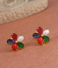 Colorful 1 Gram Gold Earring Flower Multi Gemstone Design ER4285 Colorful 1 Gram Gold Earring Flower Multi Gemstone Design ER4285