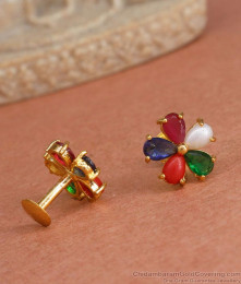 Colorful 1 Gram Gold Earring Flower Multi Gemstone Design ER4285 Colorful 1 Gram Gold Earring Flower Multi Gemstone Design ER4285