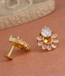 Radiant One Gram Gold Earrings White Stone Studs ER4287 Radiant One Gram Gold Earrings White Stone Studs ER4287