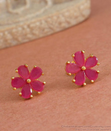 Small Ruby Stone Stud Earring 5 Petal Flower Design ER4292 Small Ruby Stone Stud Earring 5 Petal Flower Design ER4292
