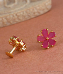 Small Ruby Stone Stud Earring 5 Petal Flower Design ER4292 Small Ruby Stone Stud Earring 5 Petal Flower Design ER4292